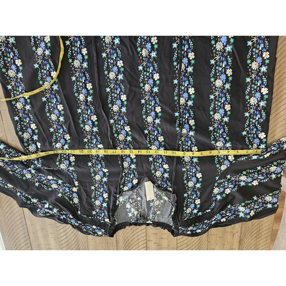 Talbots Blouse 3X Black Floral Peasant Puff Smocked Boho Tassels Feminine Flowy - Picture 8 of 12